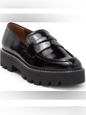 Franco Sarto Women's Bazel Lug Sole casual slip on loafer in shiny black size 11